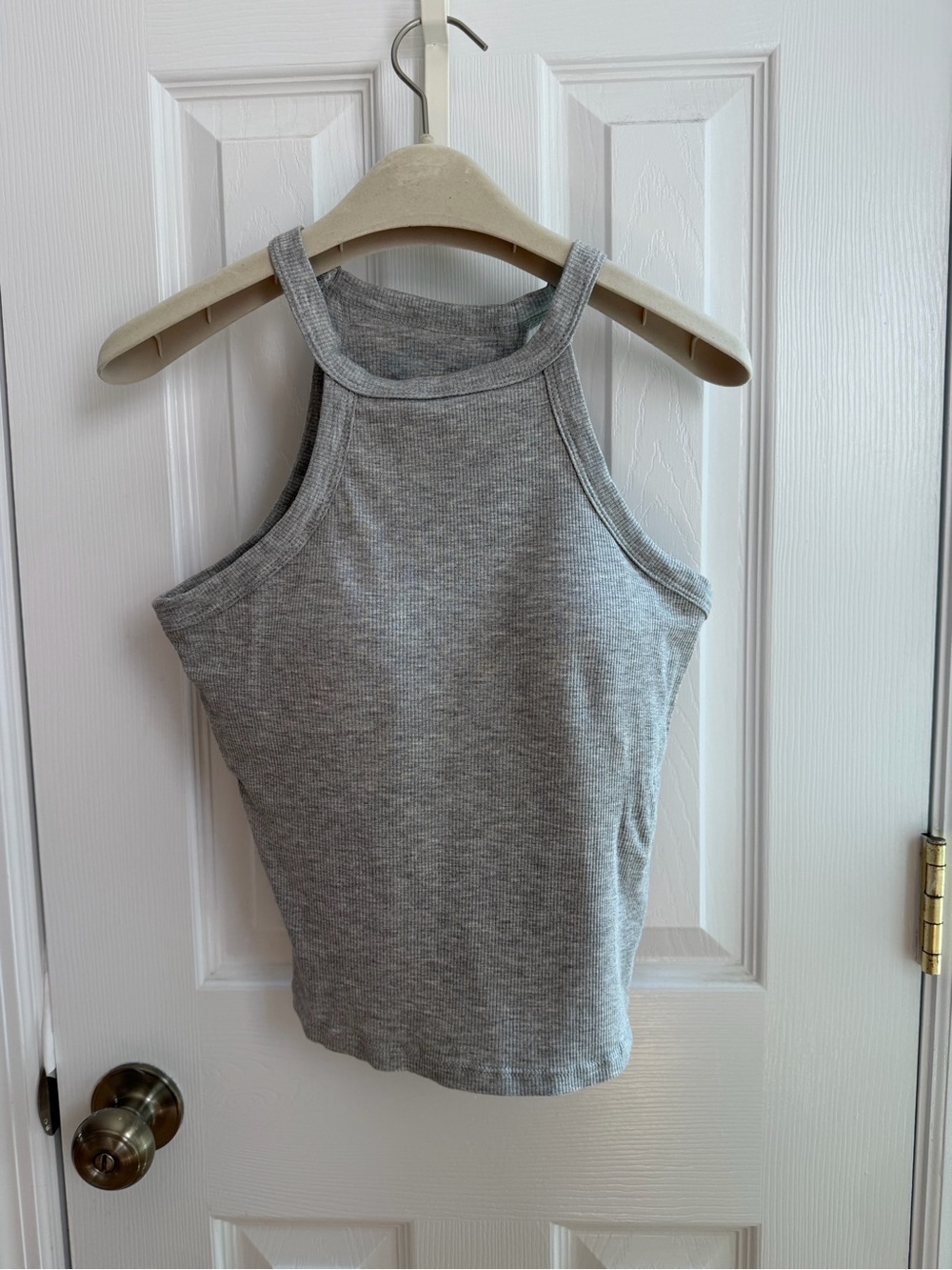 Grey Ribbed Tank Top Size Small With Built In Bra - Picture 2 of 6